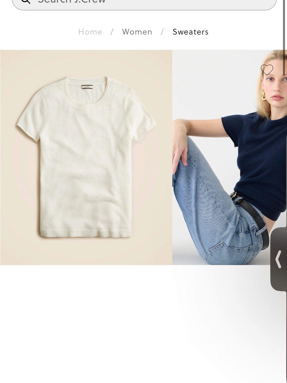 J. Crew Short-Sleeve Crewneck Sweater Tee — White (also shown in Navy)